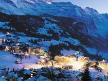 The village of Wengen at night in winter