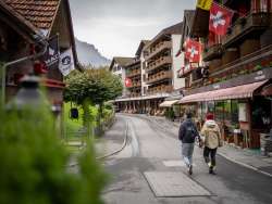 A walk through the village street in Wengen on a rainy day.
