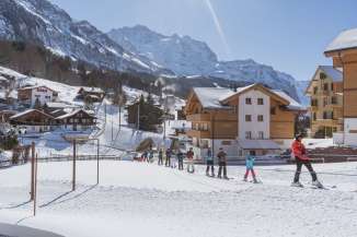The T-bar lift in Wengen takes skiers from the village to the gondola.
