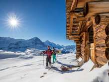 Out and about on snowshoes and a snowboard amid the majestic mountains of Grindelwald.