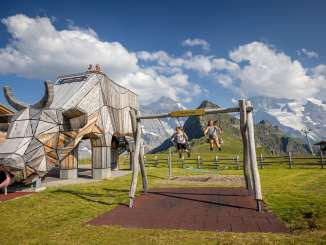 The GGM Station playground on the Männlicher, with the cow slide, viewed from the front.