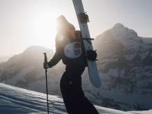Skiers on the First in the morning sun.