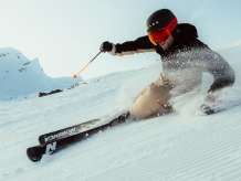 Skiers on the First in the morning sun.