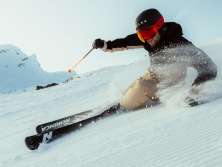 Skiers on the First in the morning sun.
